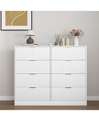  Modern 8-Drawer Dresser, 47.2" Wide White Wood Chest with Gold Handles