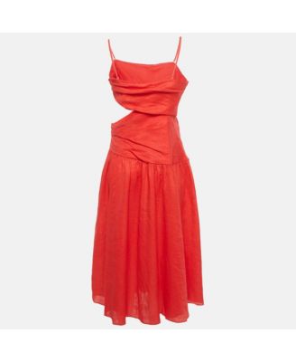 Women's Red Linen Cut Out Midi Dress