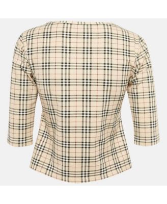 Women's Beige Checks Jersey Long Sleeve Top