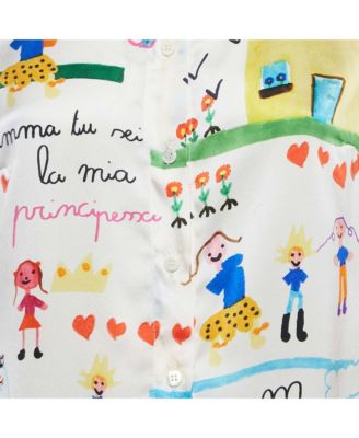 Women's Ivory Dg Family Print Silk Shirt