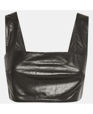 Women's Black Leather Crop Top