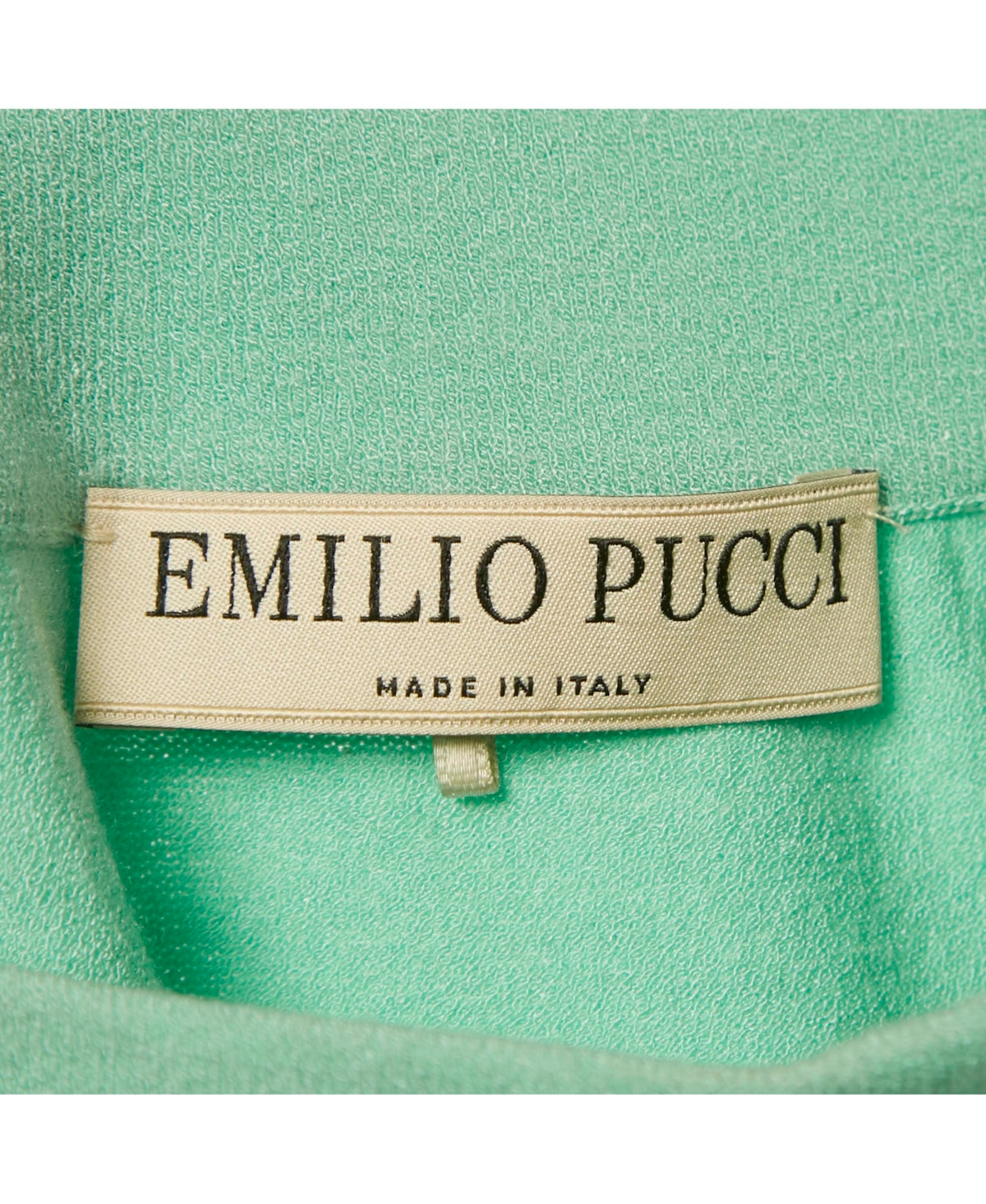 Pre-Owned Emilio Pucci Women's Green Knit &silk Printed Trim Detail Top