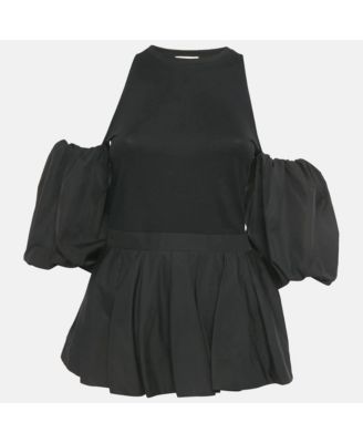 Women's Black Cotton Balloon Sleeve Top