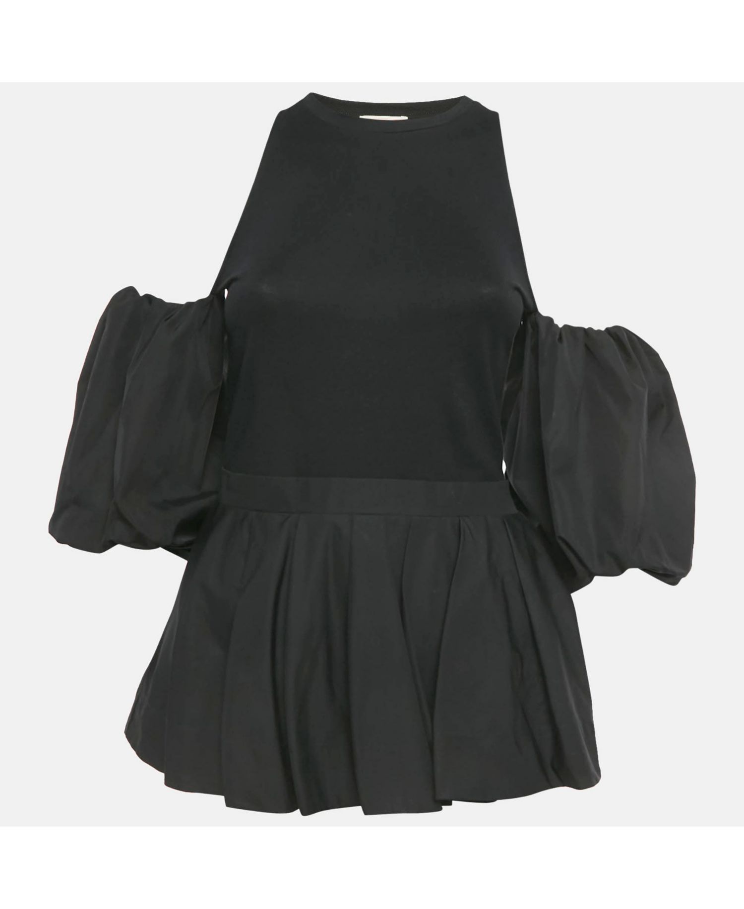 Women's Black Cotton Balloon Sleeve Top