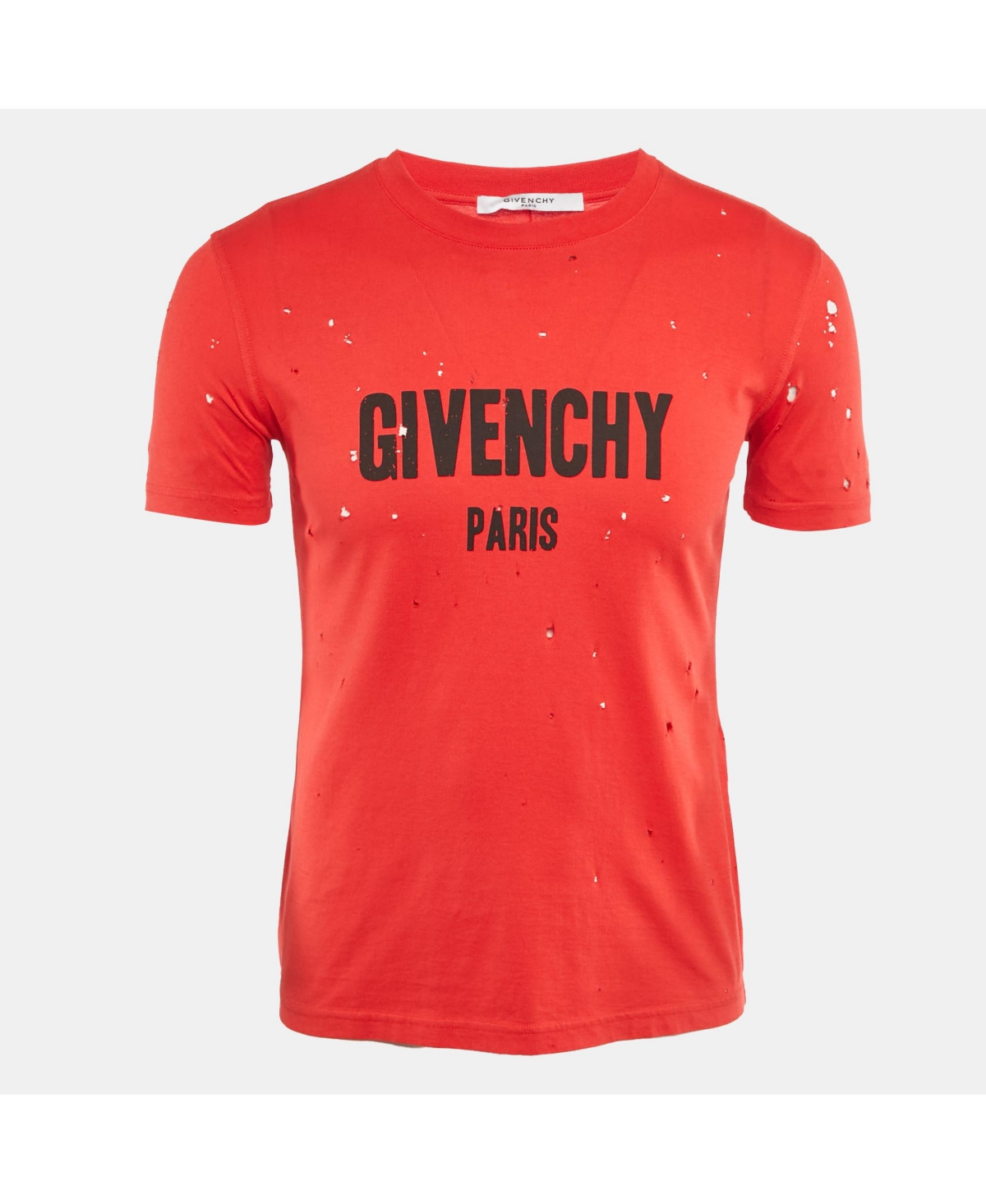 Pre-Owned Givenchy Men's Red Distressed Cotton Half Sleeve T-Shirt
