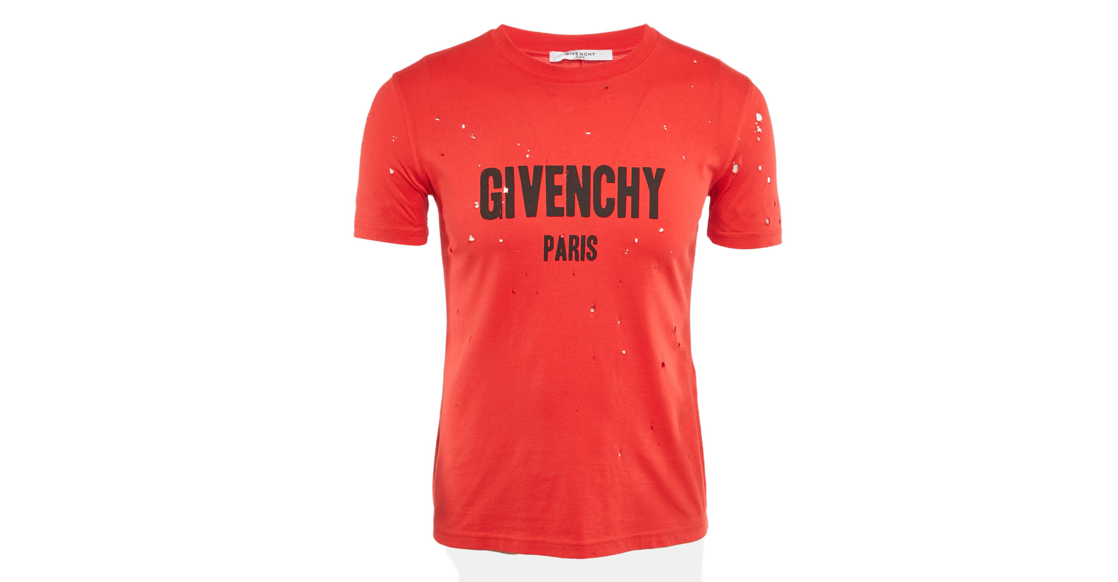 Pre-Owned Givenchy Men's Red Distressed Cotton Half Sleeve T-Shirt