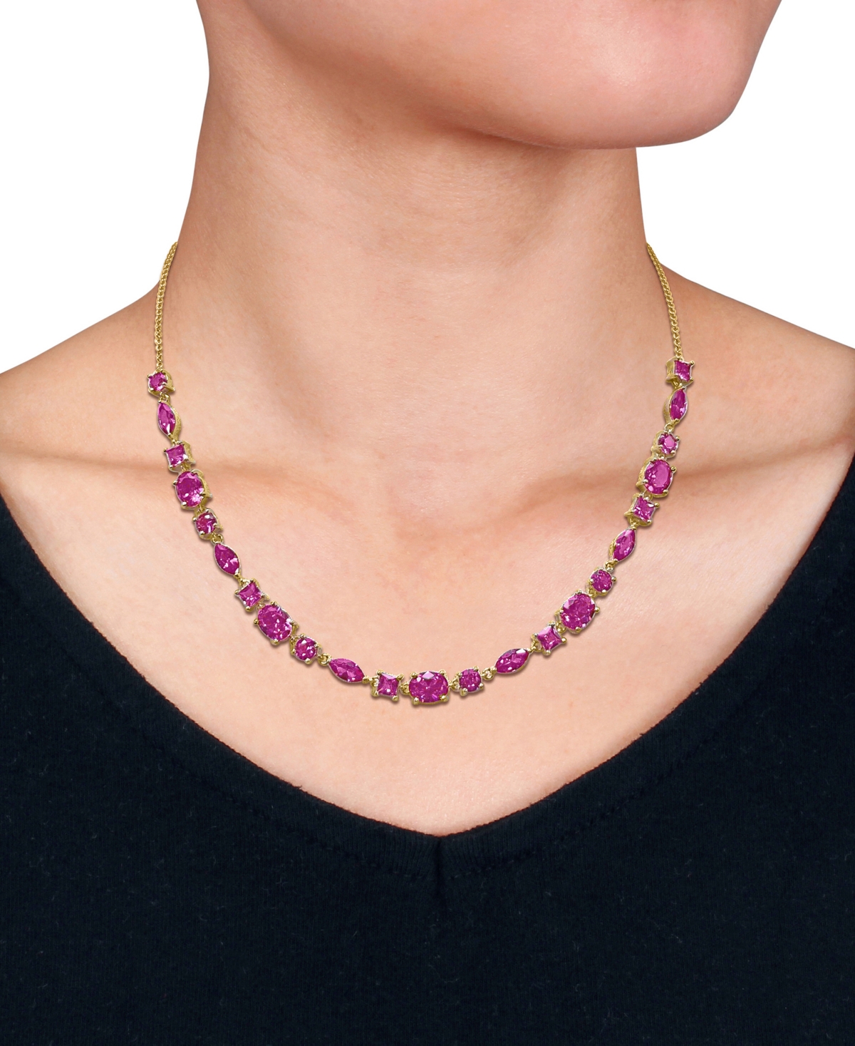 Macy's Pink Sapphire (16-7/8 ct. t.w.) Multi-Shape Necklace in 18k Gold Flash Plated Sterling Silver