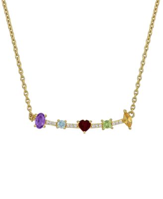 Multi-Gemstone (7/8 ct. t.w.) Heart Necklace in 18k Gold Flash Plated Sterling Silver