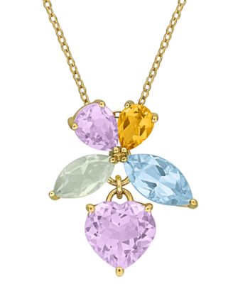 Multi-Gemstone (7-5/8 ct. t.w.) Heart Pendant Necklace in 18k Gold Flash Plated Sterling Silver