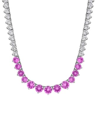 Sapphire (5-1/3 ct. t.w.) and White Sapphire (16 ct. t.w.) Tennis Necklace in Sterling Silver
