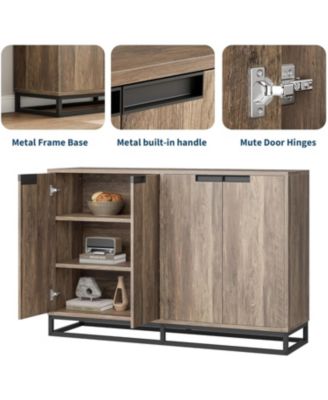 55" Buffet Sideboard Storage Cabinet, Modern Entryway Console with Adjustable Shelves, Brown