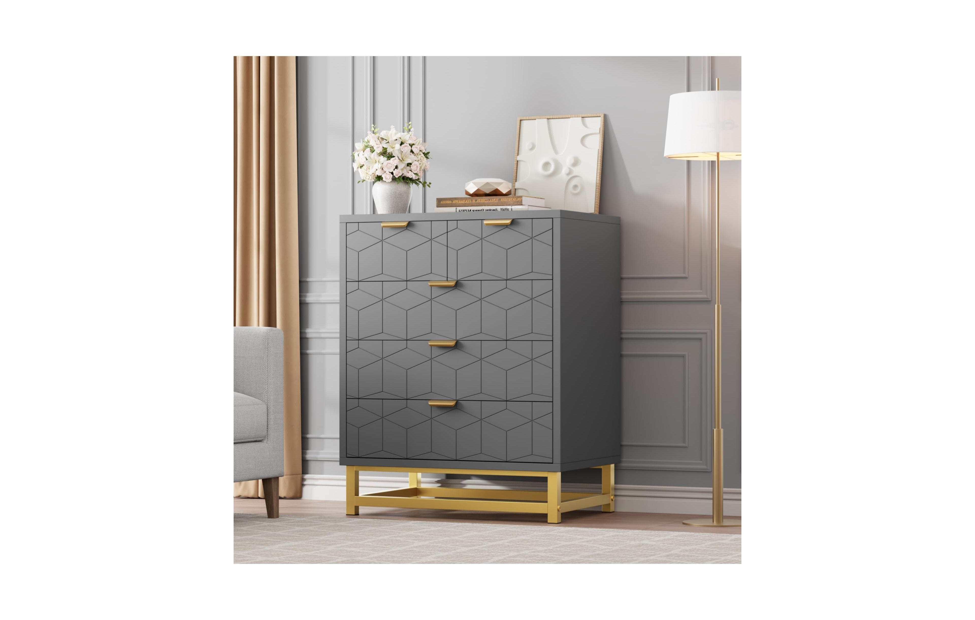 gaomon 5 Drawer Dresser for Bedroom, Modern Storage Chest with Metal Base, Organizer Cabinet for Living Room, Hallway, Closet, Grey