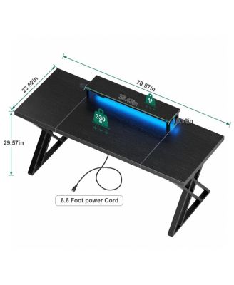 Gaming Desk with USB Charging, LED Lights & Monitor Riser