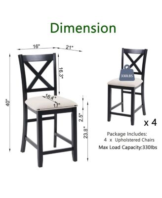 Streamdale Wooden Counter Height Dining Chairs Set of 4 with Padded Seat, Black & Beige