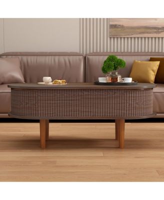 Fluted Lift Top Coffee Table with Hidden Compartment