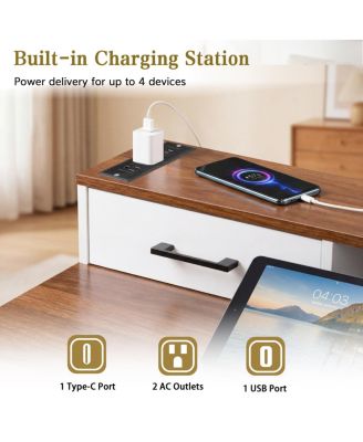 55" Farmhouse Office Desk with Storage, Barn Door Design, Keyboard Tray, Monitor Stand, White