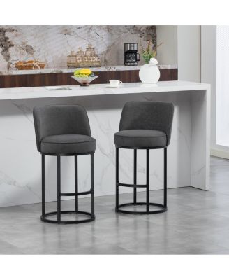 Streamdale Counter Height Bar Stools Set of 2, Modern Barrel Stools with Backrest, Linen Fabric