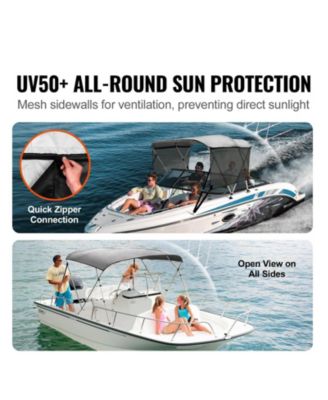 3 Bow Bimini Top Boat Cover, 600D Polyester Canopy with Mesh Sidewalls, 1" Aluminum Frame, Storage Boot, Light Grey