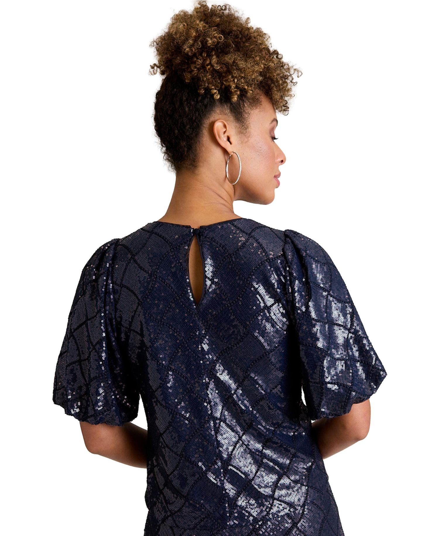 Women's Jewel Neck Bubble-Sleeve Top