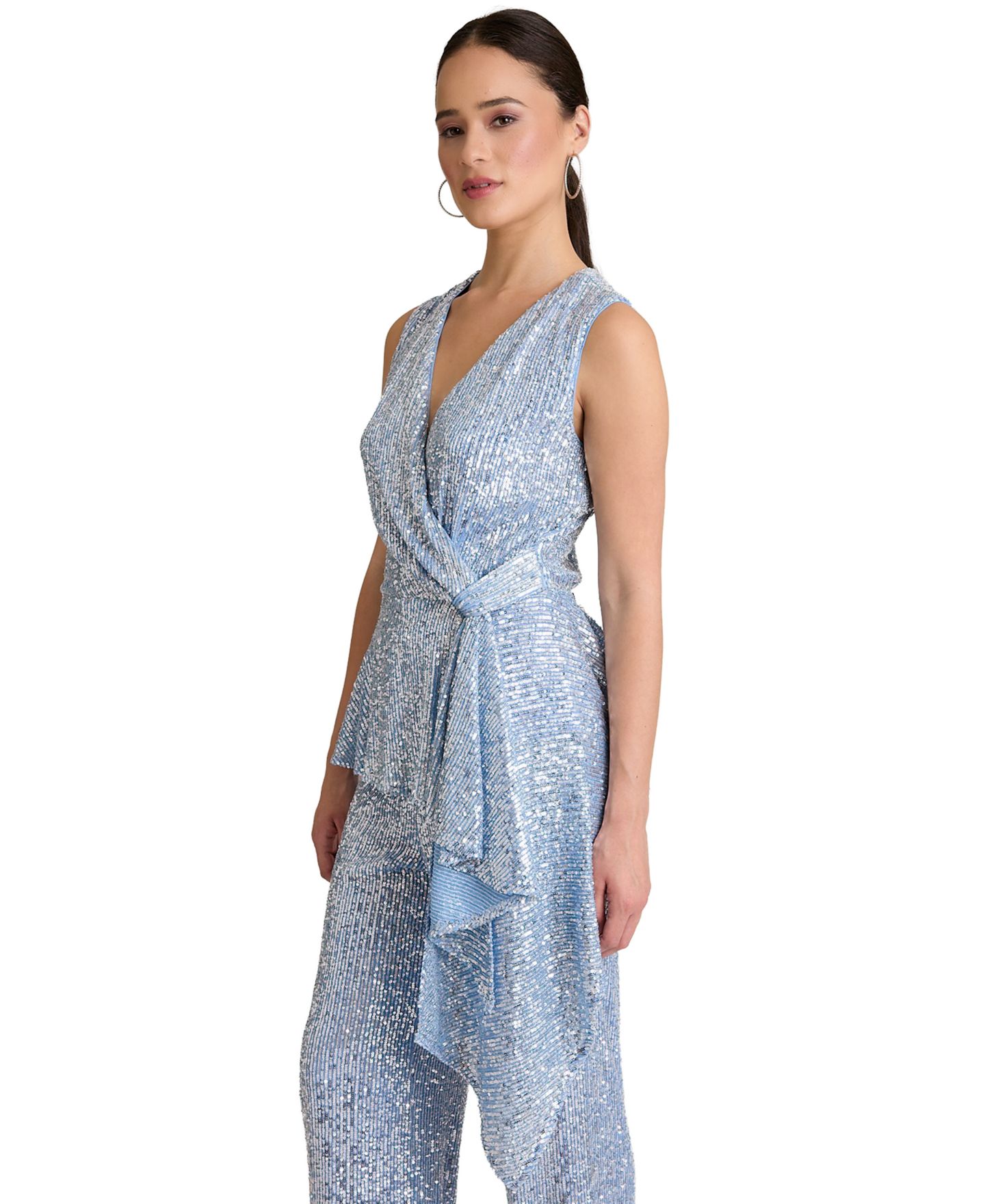 Женский топ Muse V-Neck Sleeveless Sequin Top, цвет: Небесно-голубой / Серебряный — фото 2