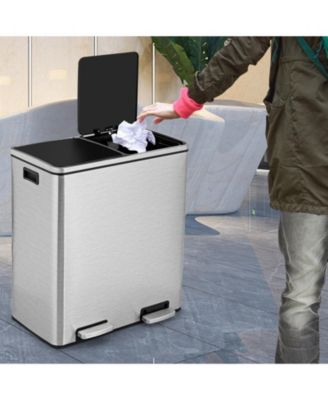 Recycling Trash Can with 2 Pedals and Compartments, 16-Gallon Total Capacity
