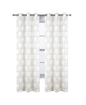 Crown Grommet Sheer Metallic Printed Doily Curtain Panel 54" x 84" Taupe