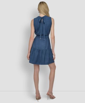 Women's Sleeveless Crew Neck Drop Waist Short Dress