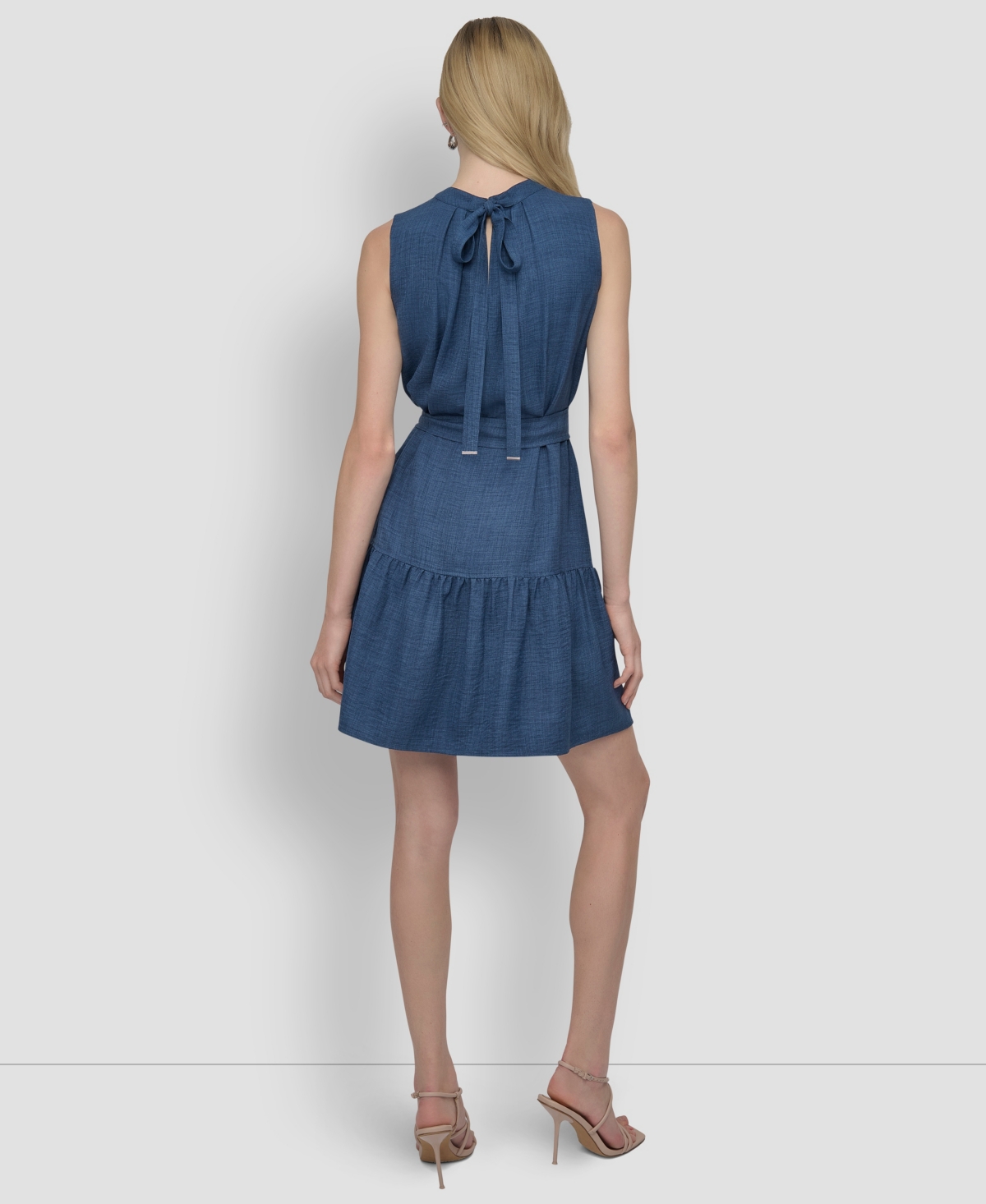 Dkny Women's Sleeveless Crew Neck Drop Waist Short Dress