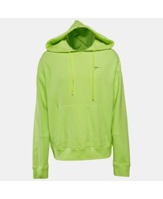 Men's Neon Green Tape Embroidered Cotton Hoodie