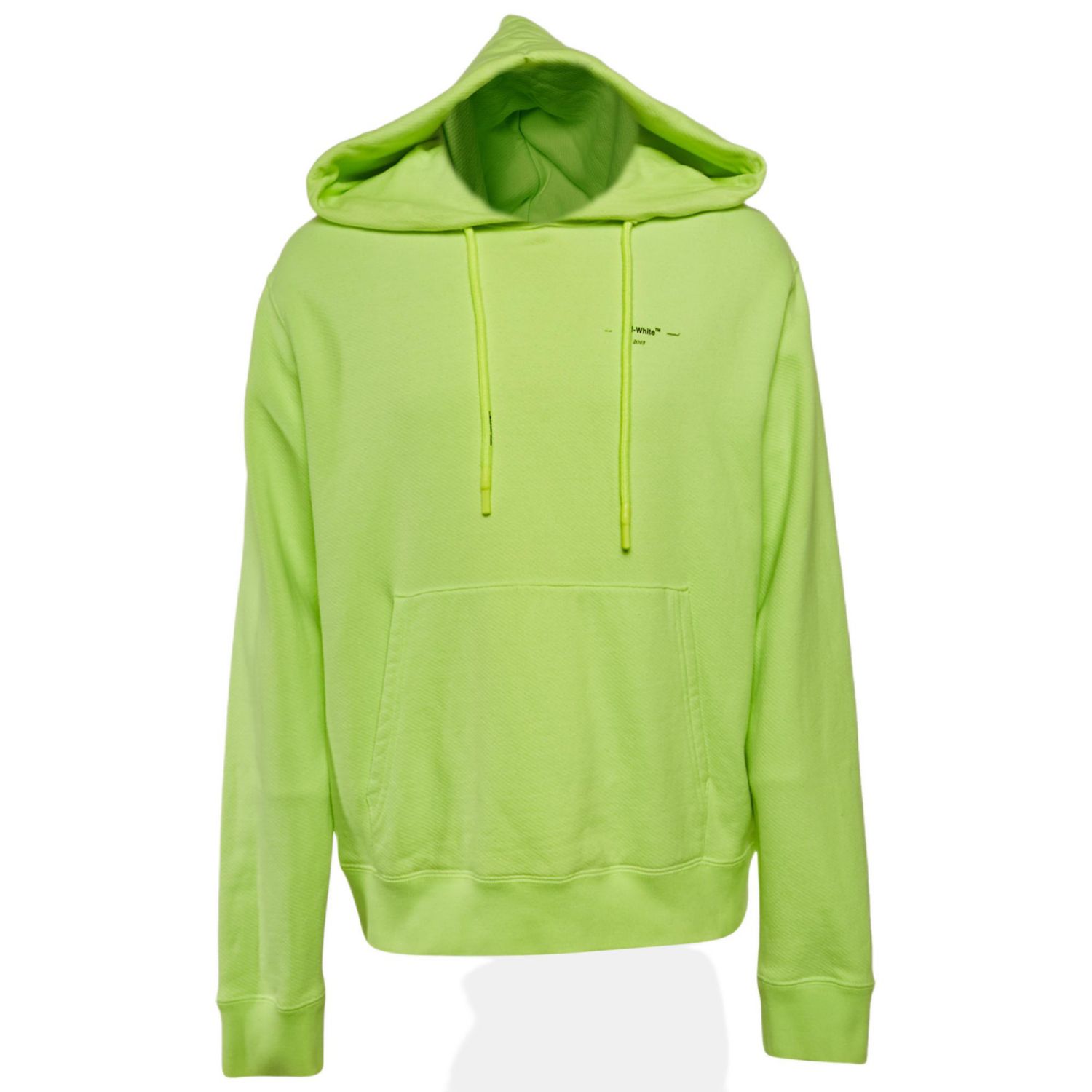 Men's Neon Green Tape Embroidered Cotton Hoodie