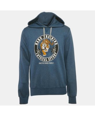 Men's Blue Tiger Print Cotton Hoodie