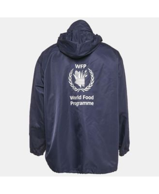 Men's Navy Blue Wfp Print Nylon Oversized Jacket
