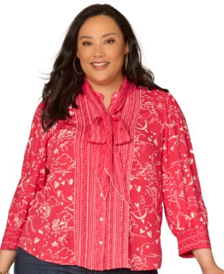 Plus Size 3/4-Length Sleeve Button-Down Top