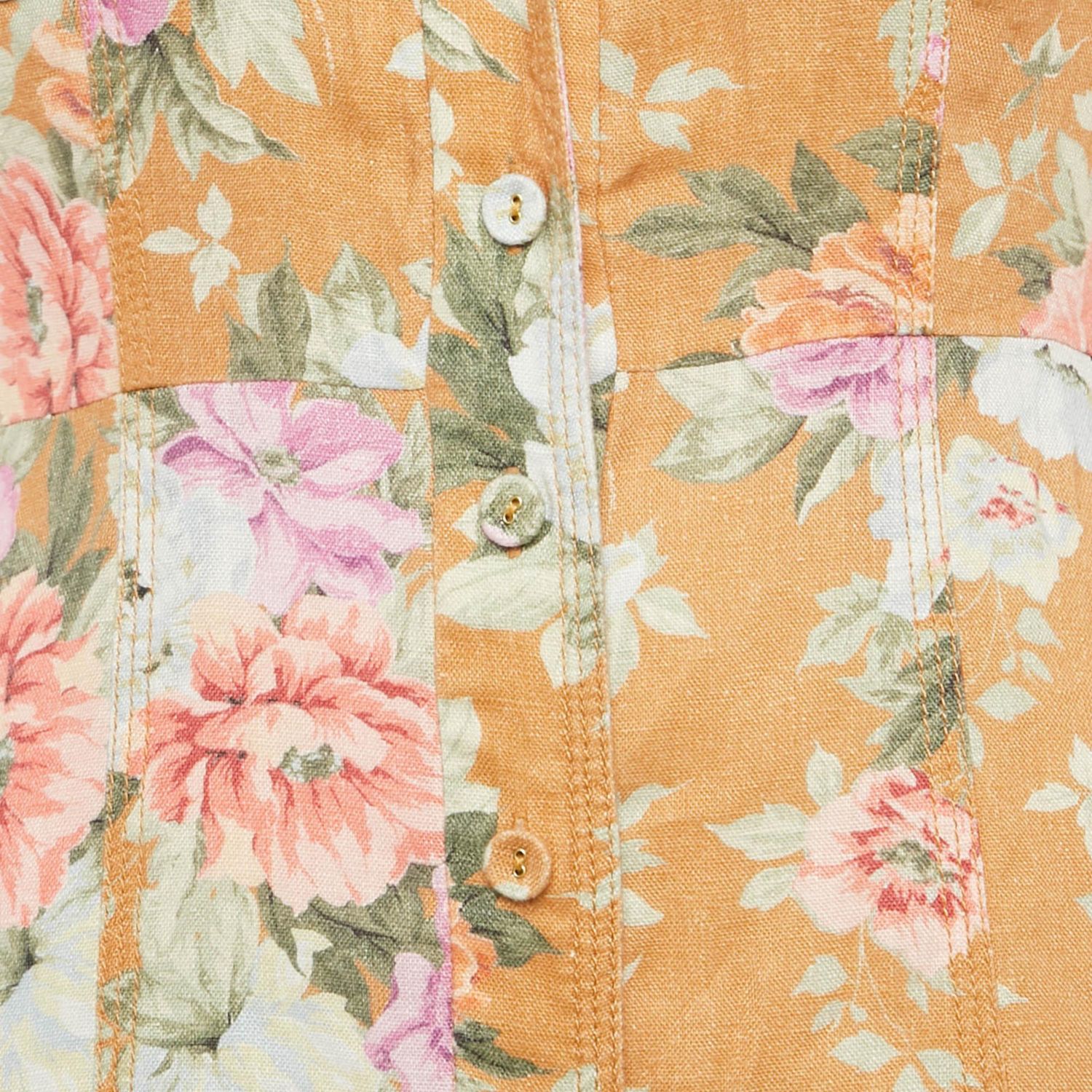 Women's Brown Floral Print Linen Jumpsuit