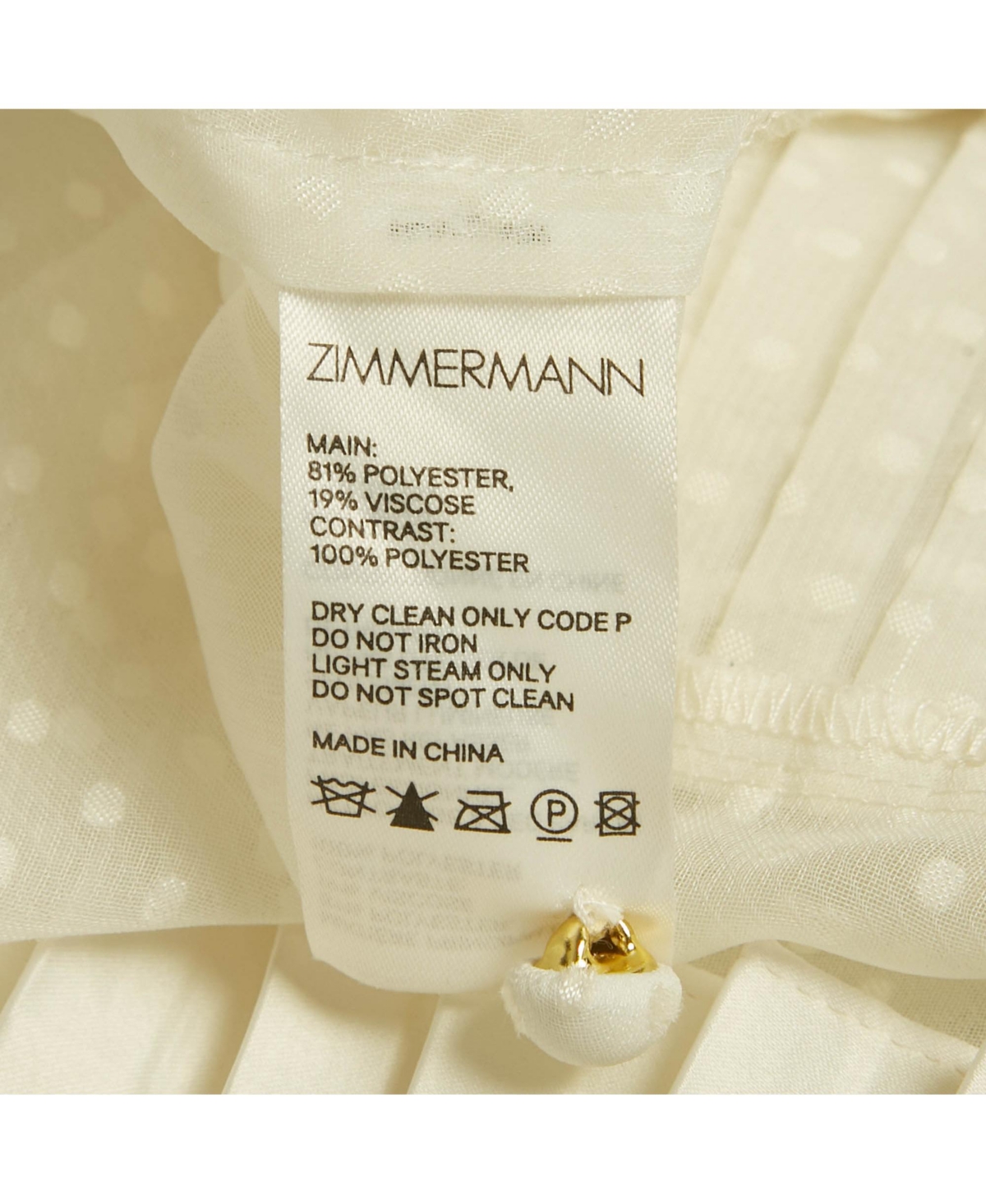 Pre-Owned Zimmermann Women's White Plumetis Chiffon Pleated Hem Blouse