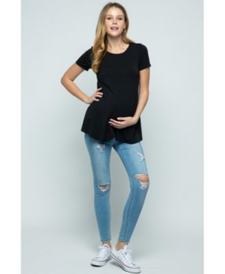 Maternity Short Sleeve Layered Wrap Nursing Top