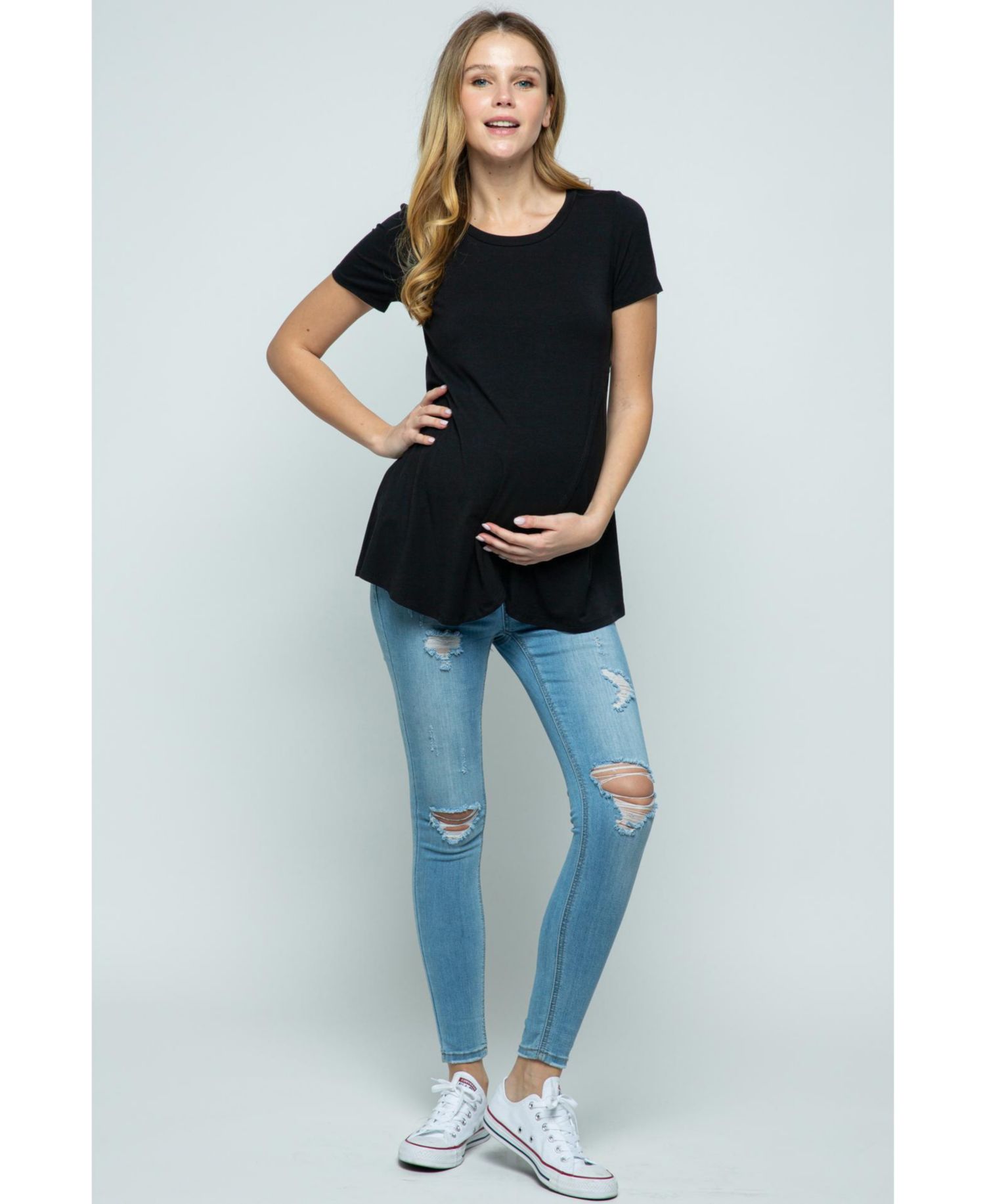 Maternity Short Sleeve Layered Wrap Nursing Top