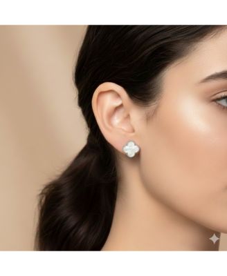 Sterling Silver, Mother of Pearl Clover, Beaded Outline Studs