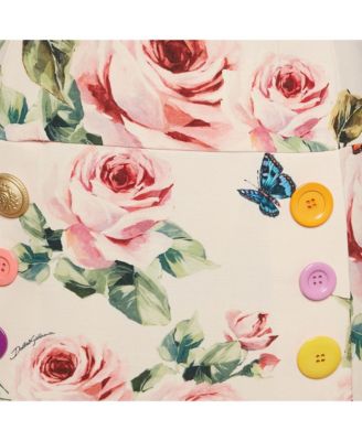 Women's Pink Rose Print Crepe Button Detail Mini Skirt