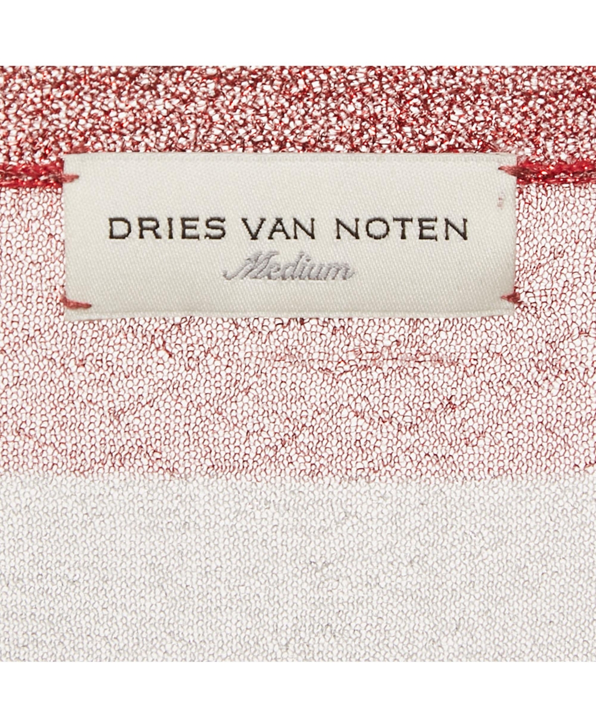 Pre-Owned Dries Van Noten Women's Red/grey Striped Lurex Knit Oversized T-Shirt