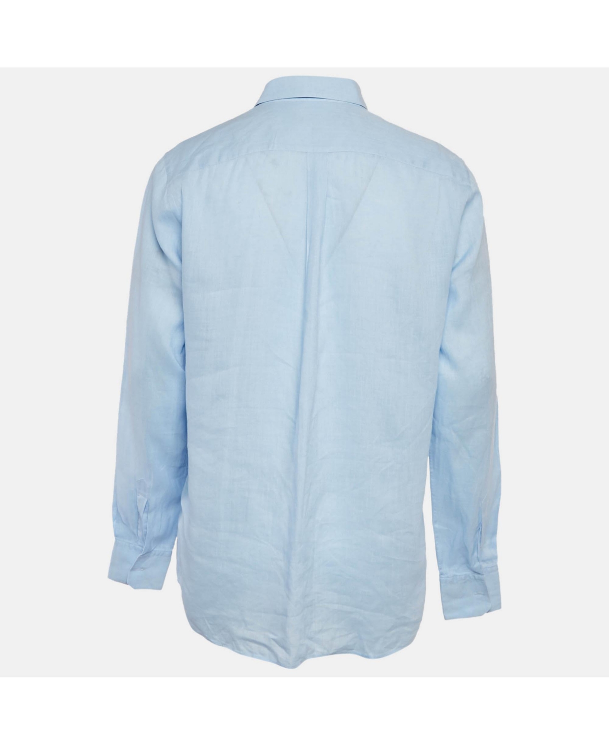 Pre-Owned Dolce & Gabbana Men's Blue Linen Logo Embroidered Shirt