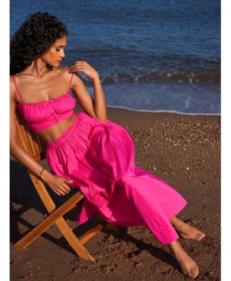 Women's Martha Fuchsia Cotton Poplin Maxi Skirt With Lace Trim