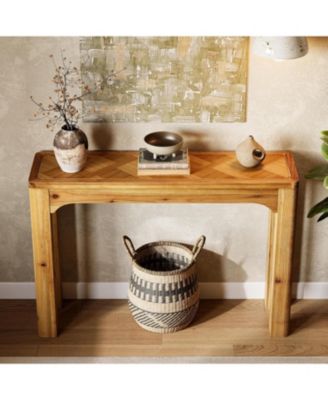 Solid Wood Console Table for Entryway, 41.3-Inch Farmhouse Sofa Table Behind Couch, Natural