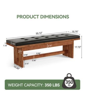 Solid Wood Bench with Cushion, 55" Upholstered Entryway Bench, Button-Tufted Shoe Bench Seat