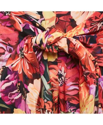 Women's Floral Print Silk Tie-Up Trousers