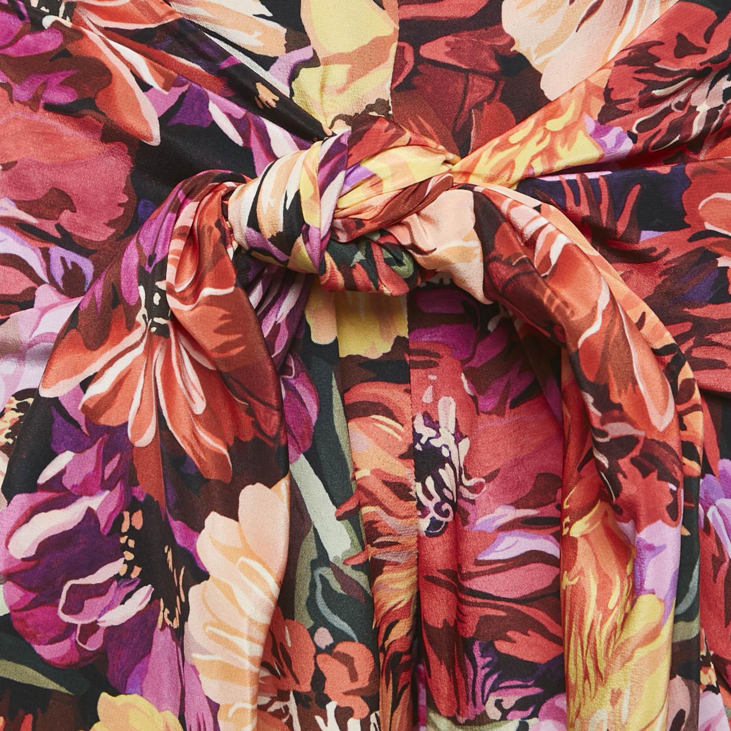 Women's Floral Print Silk Tie-Up Trousers