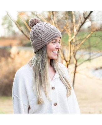 Women's Cable Knit Pom-Pom Beanie - Beige