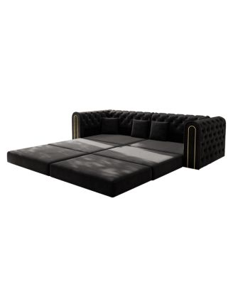 Elegant 3-in-1 Convertible Sleeper Sofa with Gold Trim, Black