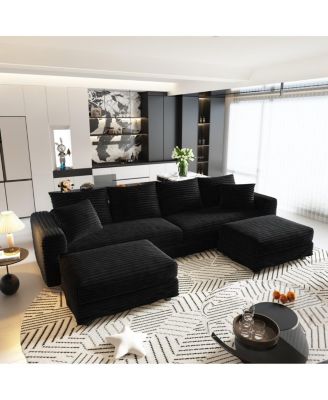 Plush Corduroy 4-Seat Sofa, Modern Comfy Upholstered Cloud Couch