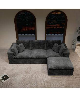 Modular Upholstered Corduroy Sectional Sofa, Gray